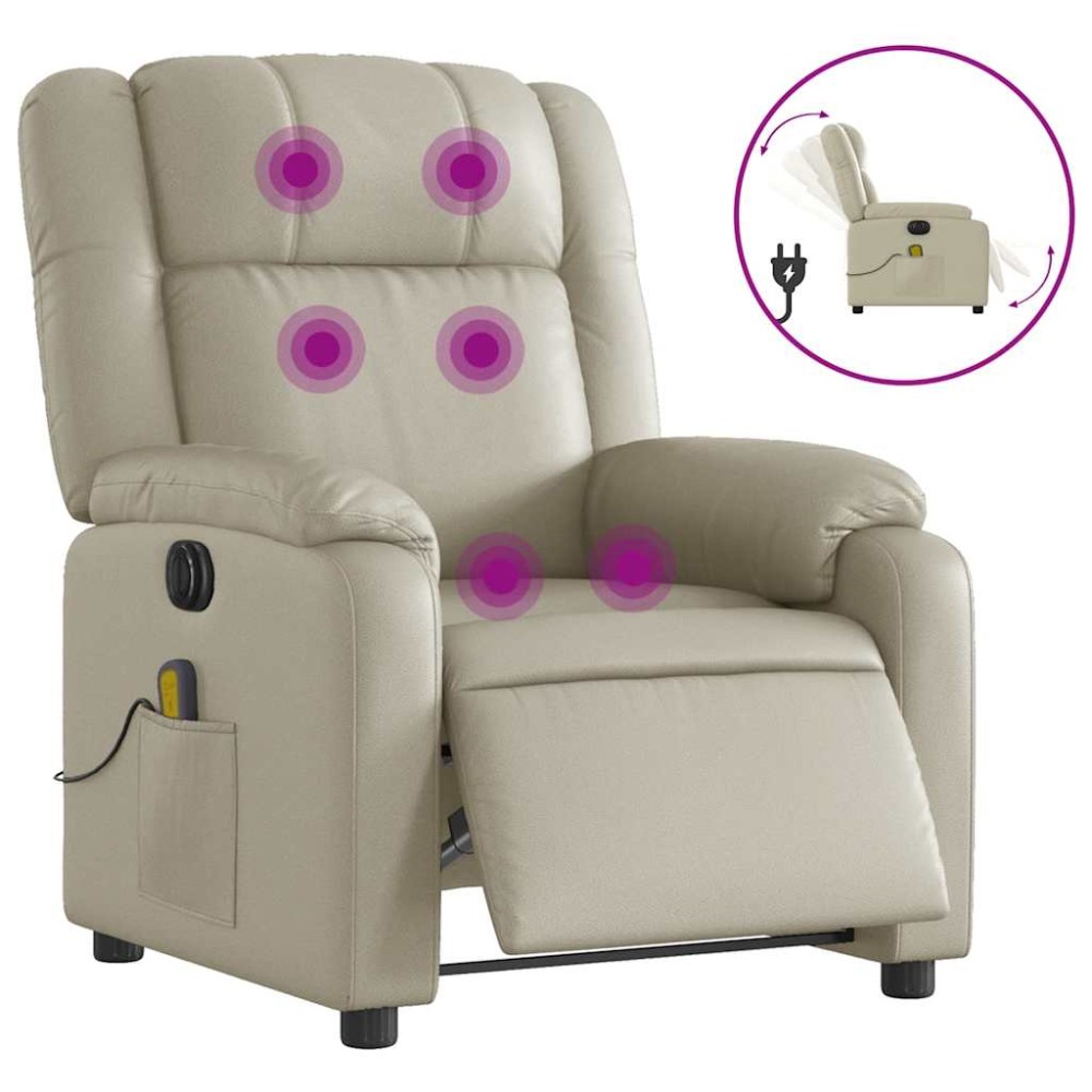 vidaXL Fotoliu electric de masaj rabatabil, crem, piele ecologică