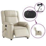 vidaXL Fotoliu electric de masaj rabatabil, crem, piele ecologică