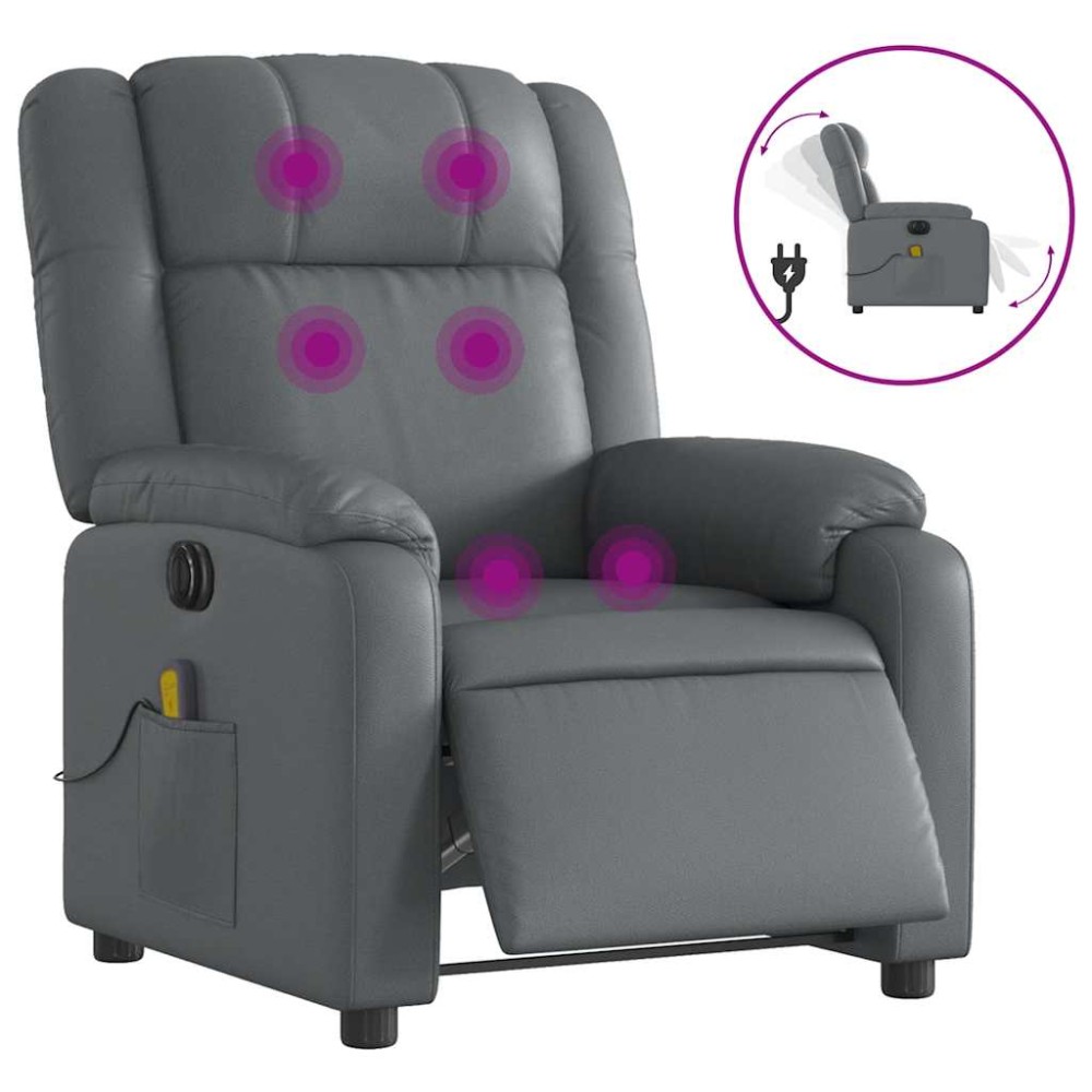 vidaXL Fotoliu de masaj electric rabatabil, gri, piele ecologică