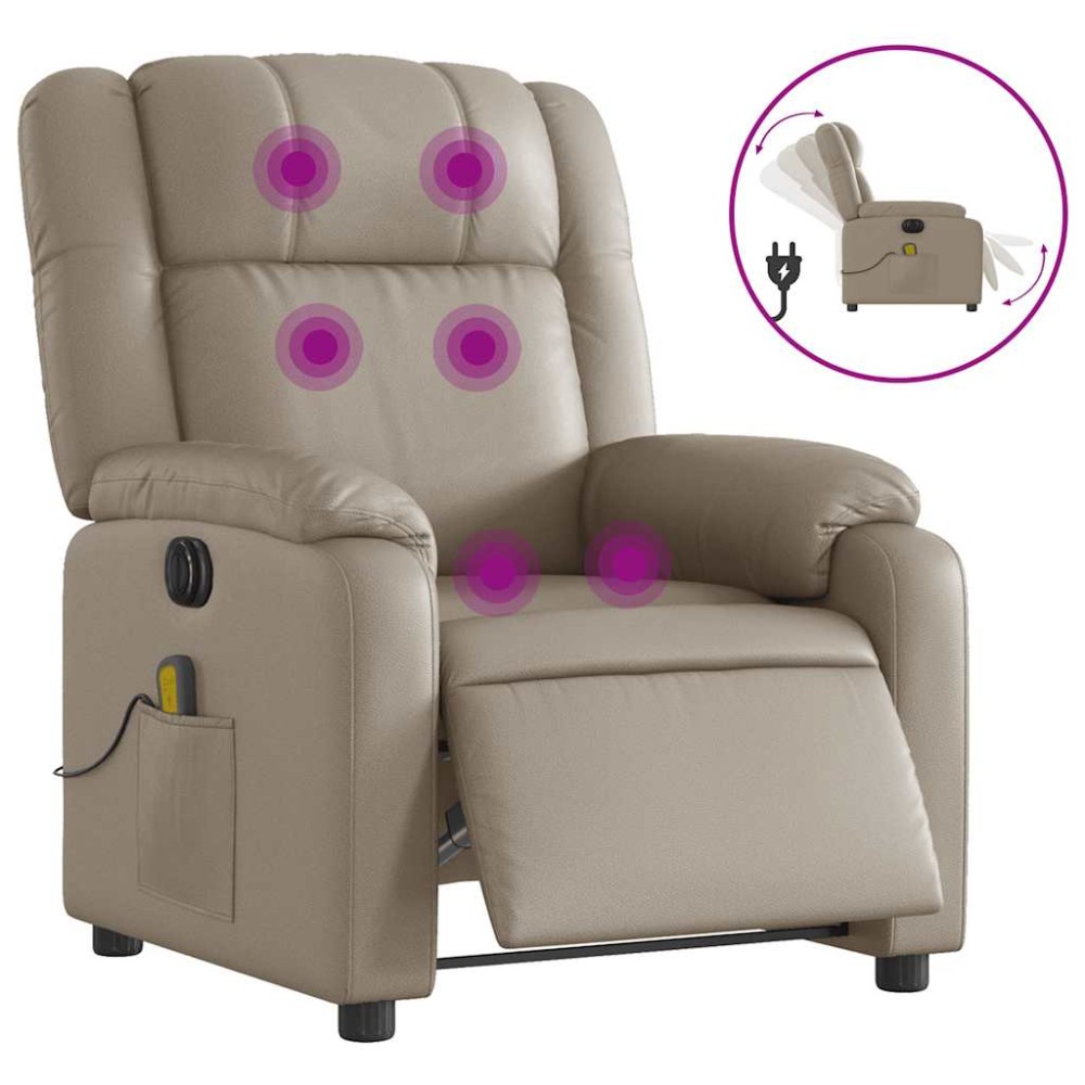 vidaXL Fotoliu electric masaj rabatabil, cappuccino, piele ecologică