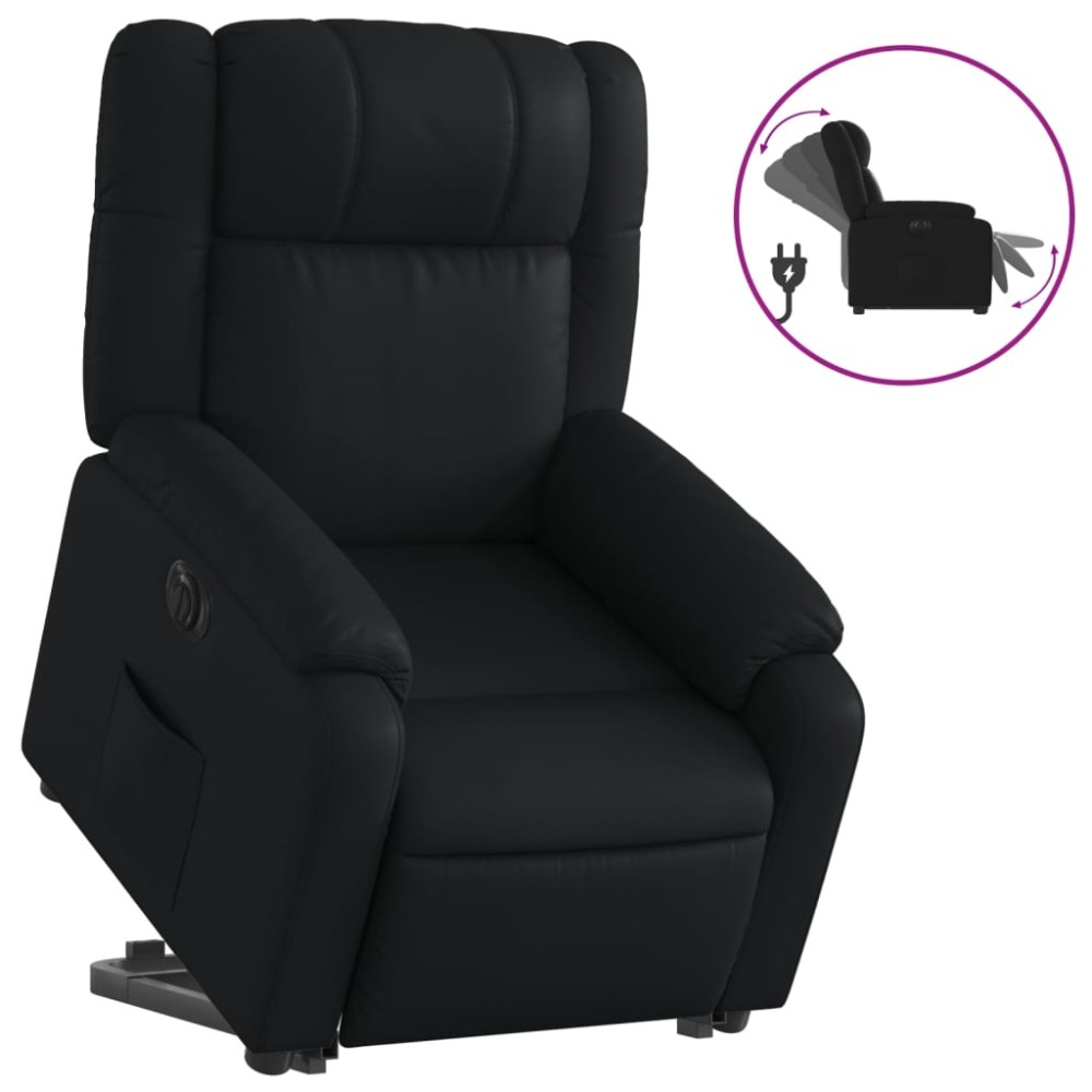 vidaXL Fotoliu rabatabil electric cu ridicare, negru, piele ecologică