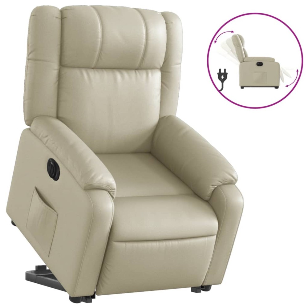 vidaXL Fotoliu rabatabil electric cu ridicare, crem, piele ecologică