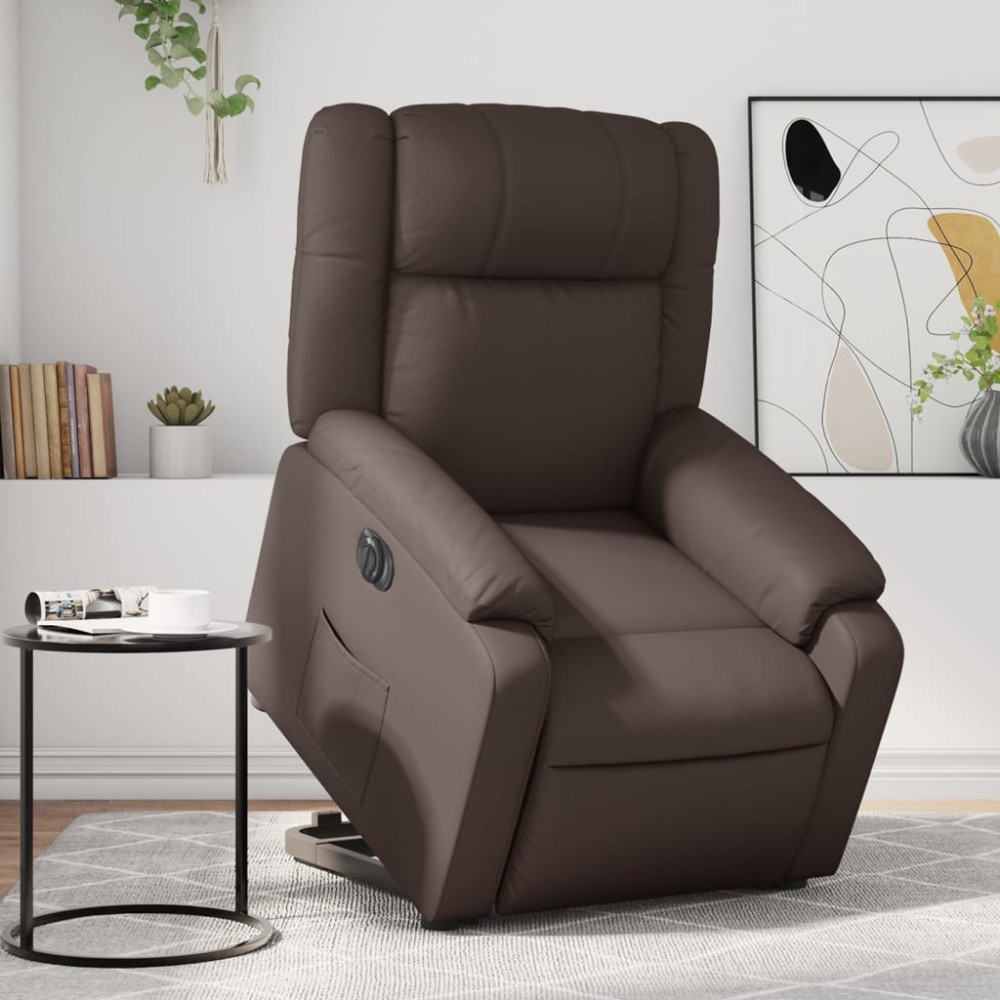 vidaXL Fotoliu rabatabil electric cu ridicare, maro, piele ecologică