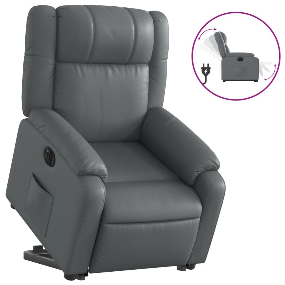 vidaXL Fotoliu rabatabil electric cu ridicare, gri, piele ecologică
