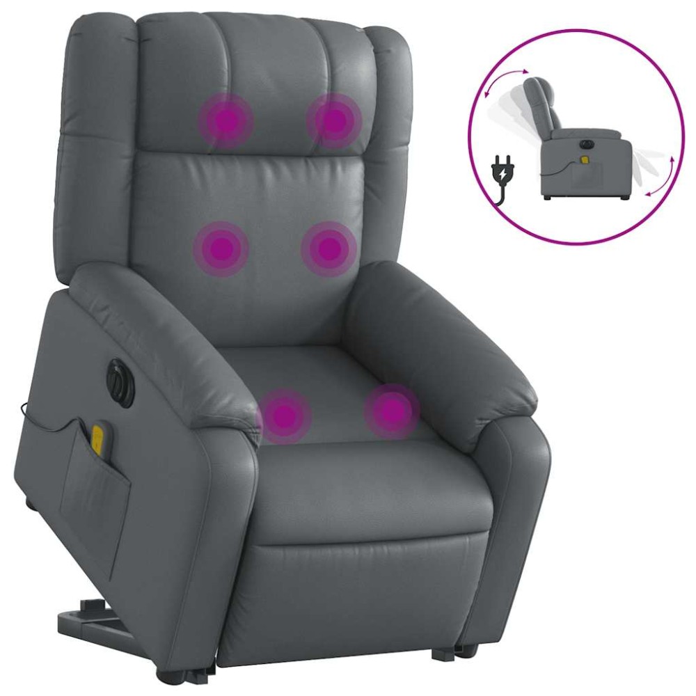 vidaXL Fotoliu masaj rabatabil electric cu ridicare, gri, piele eco