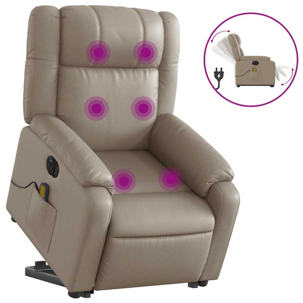 vidaXL Fotoliu electric masaj rabatabil cu ridicare, cappuccino