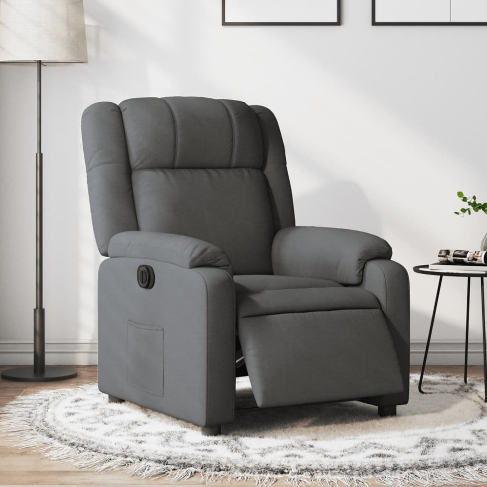 vidaXL Fotoliu rabatabil electric, gri închis, material textil