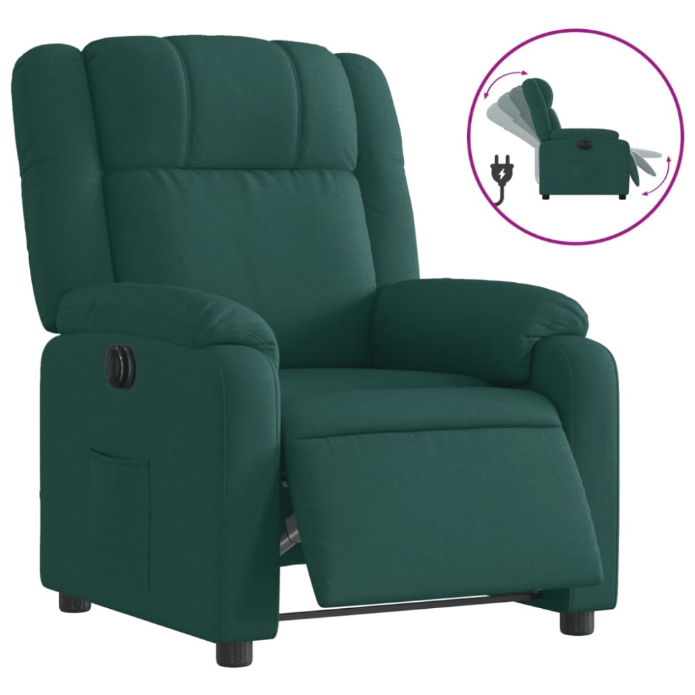 vidaXL Fotoliu rabatabil electric, verde închis, material textil
