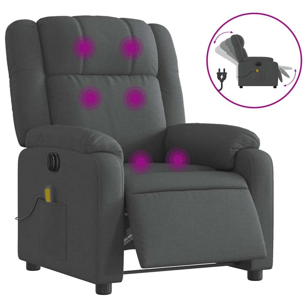 vidaXL Fotoliu electric de masaj rabatabil, gri închis, textil