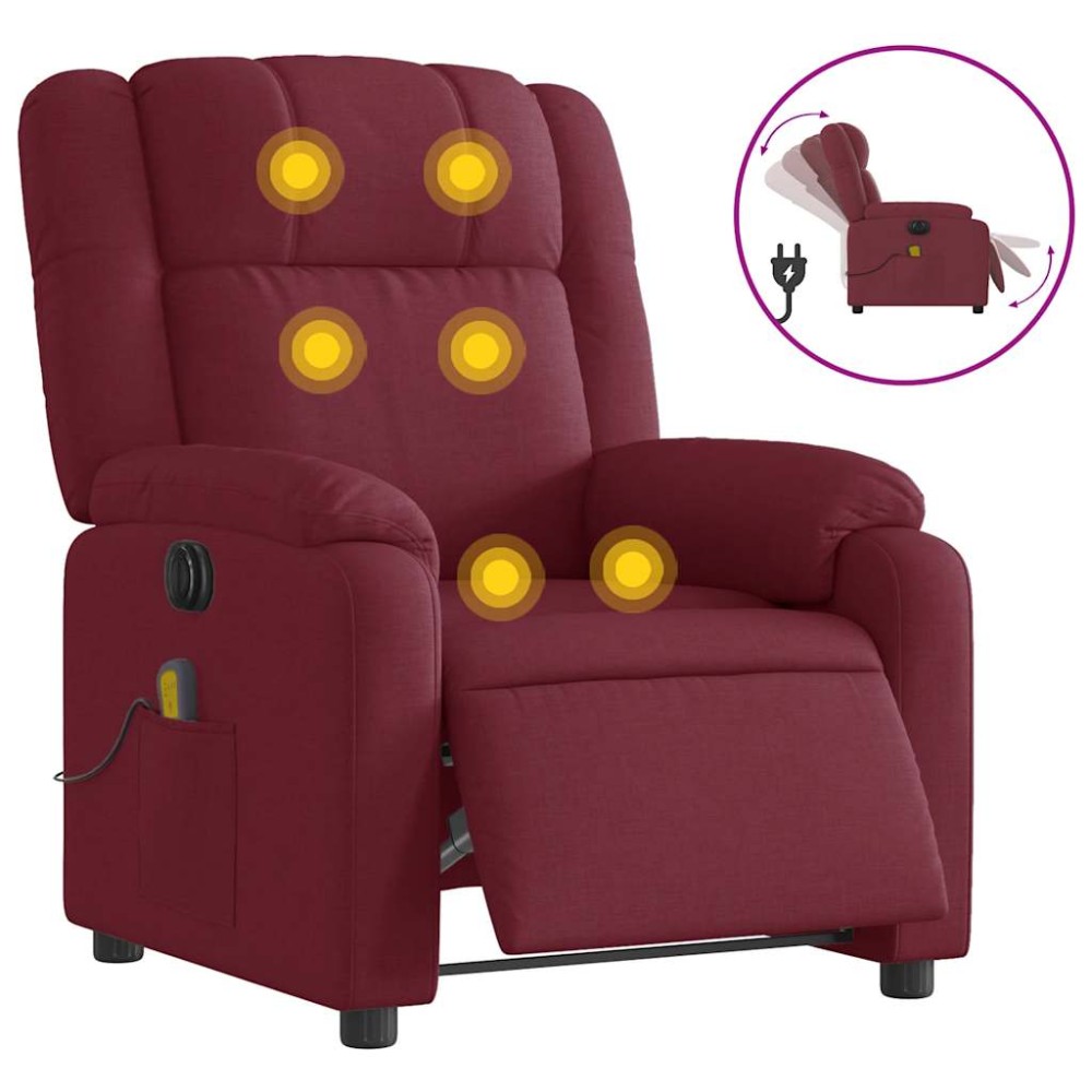 vidaXL Fotoliu electric de masaj rabatabil, roșu vin, textil