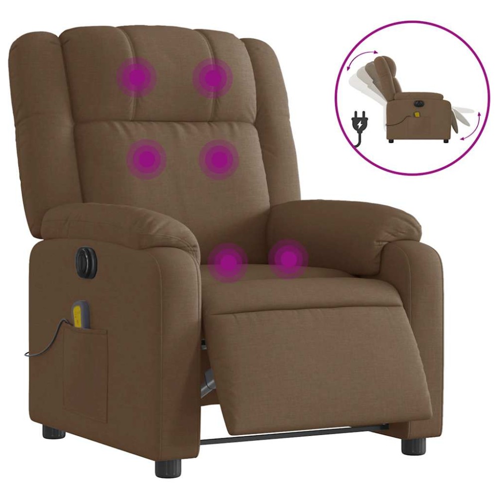 vidaXL Fotoliu electric de masaj rabatabil, maro, textil
