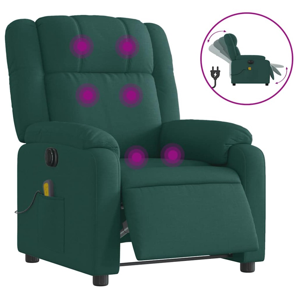 vidaXL Fotoliu electric de masaj rabatabil, verde închis, textil