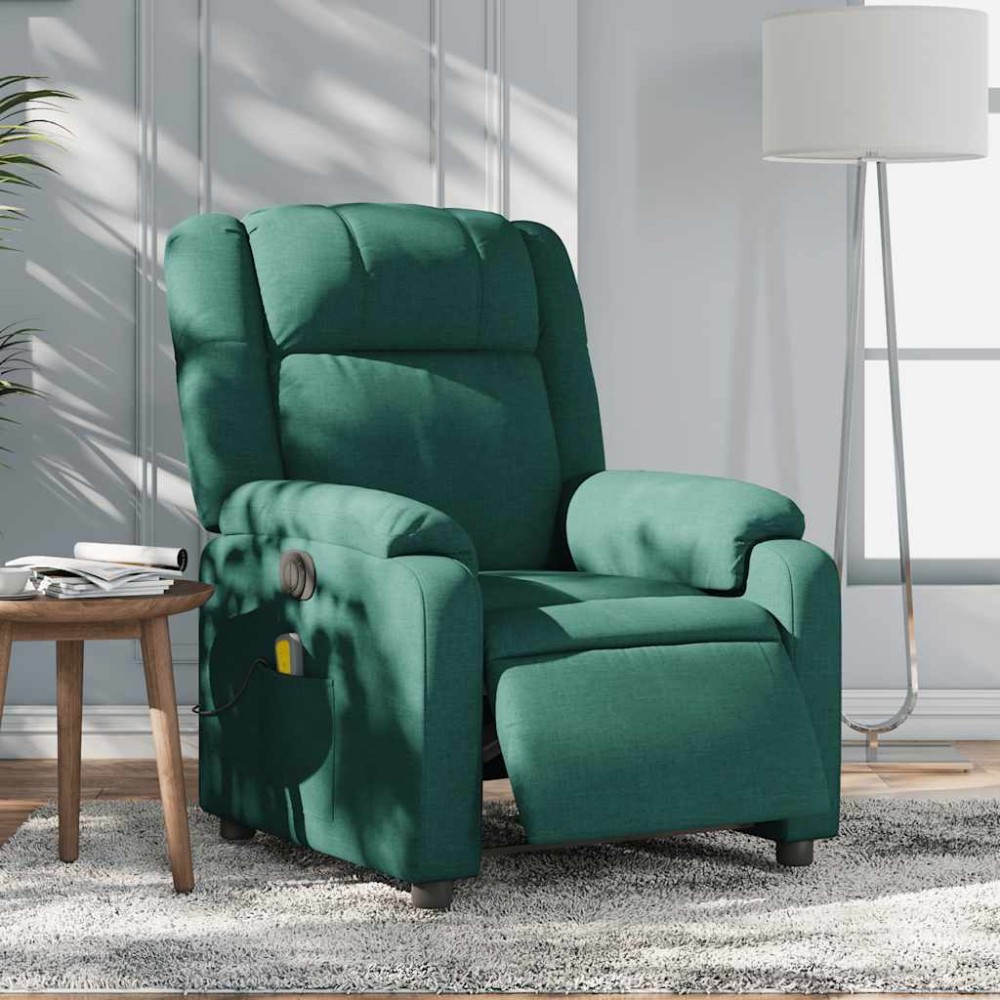 vidaXL Fotoliu electric de masaj rabatabil, verde închis, textil