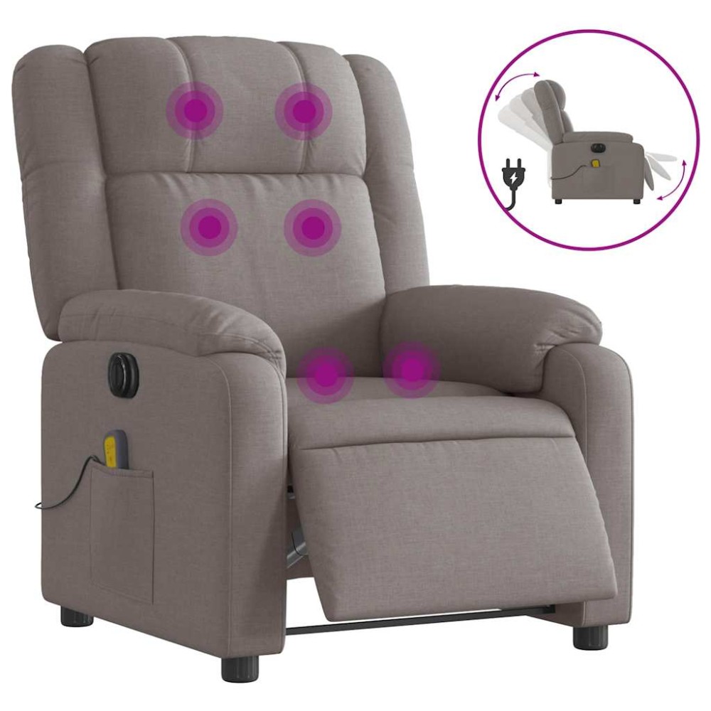 vidaXL Fotoliu electric de masaj rabatabil, gri taupe, textil