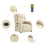 vidaXL Fotoliu electric de masaj rabatabil, crem, textil