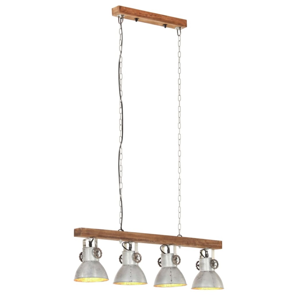 vidaXL Lampă suspendată industrială, argintiu, lemn de mango, E27