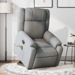 vidaXL Fotoliu de masaj rabatabil cu ridicare, gri deschis, textil vidaXL Fotoliu de masaj rabatabil cu ridicare, gri deschis, textil