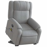 vidaXL Fotoliu de masaj rabatabil cu ridicare, gri deschis, textil vidaXL Fotoliu de masaj rabatabil cu ridicare, gri deschis, textil
