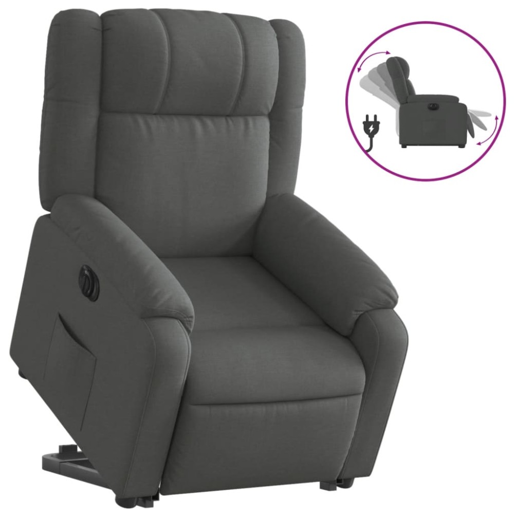 vidaXL Fotoliu electric rabatabil cu ridicare, gri închis, textil