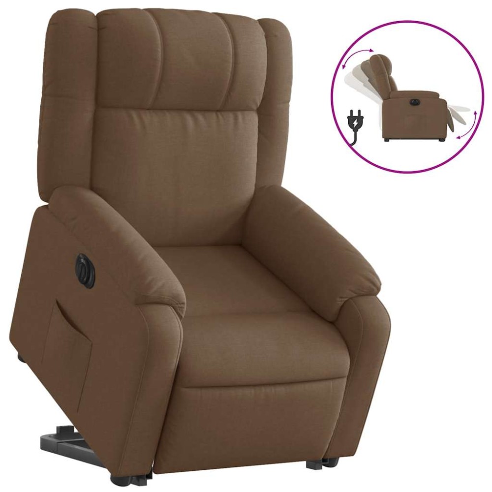 vidaXL Fotoliu electric rabatabil cu ridicare, maro, textil