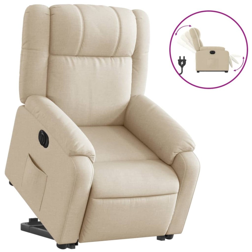 vidaXL Fotoliu electric rabatabil cu ridicare, crem, textil