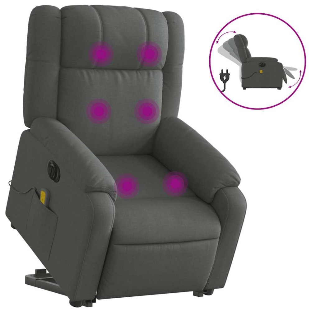 vidaXL Fotoliu electric masaj rabatabil cu ridicare, gri închis textil