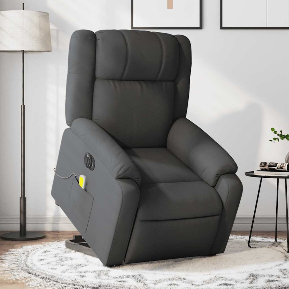 vidaXL Fotoliu electric masaj rabatabil cu ridicare, gri închis textil