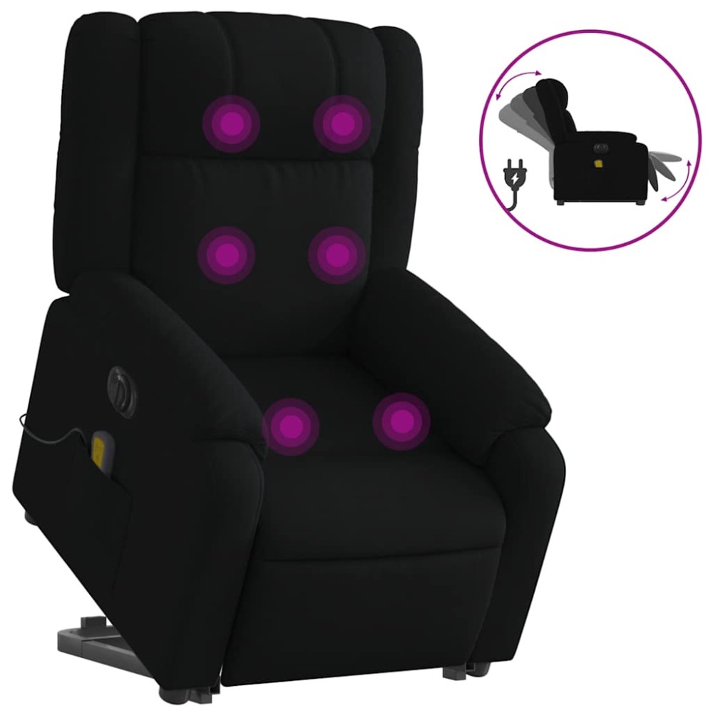 vidaXL Fotoliu electric de masaj rabatabil cu ridicare, negru, textil