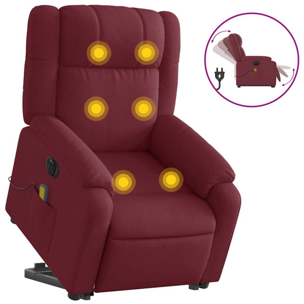 vidaXL Fotoliu de masaj electric rabatabil cu ridicare roșu vin textil