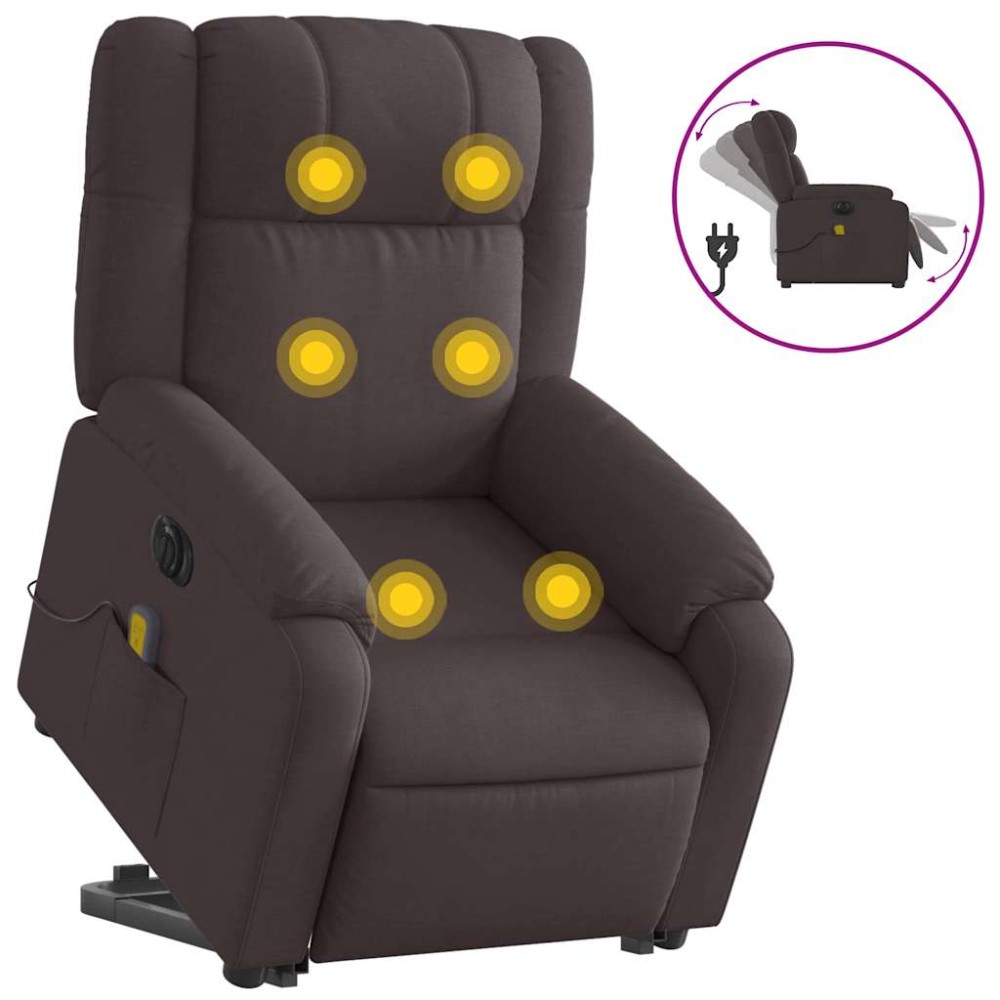 vidaXL Fotoliu electric masaj rabatabil cu ridicare maro închis textil