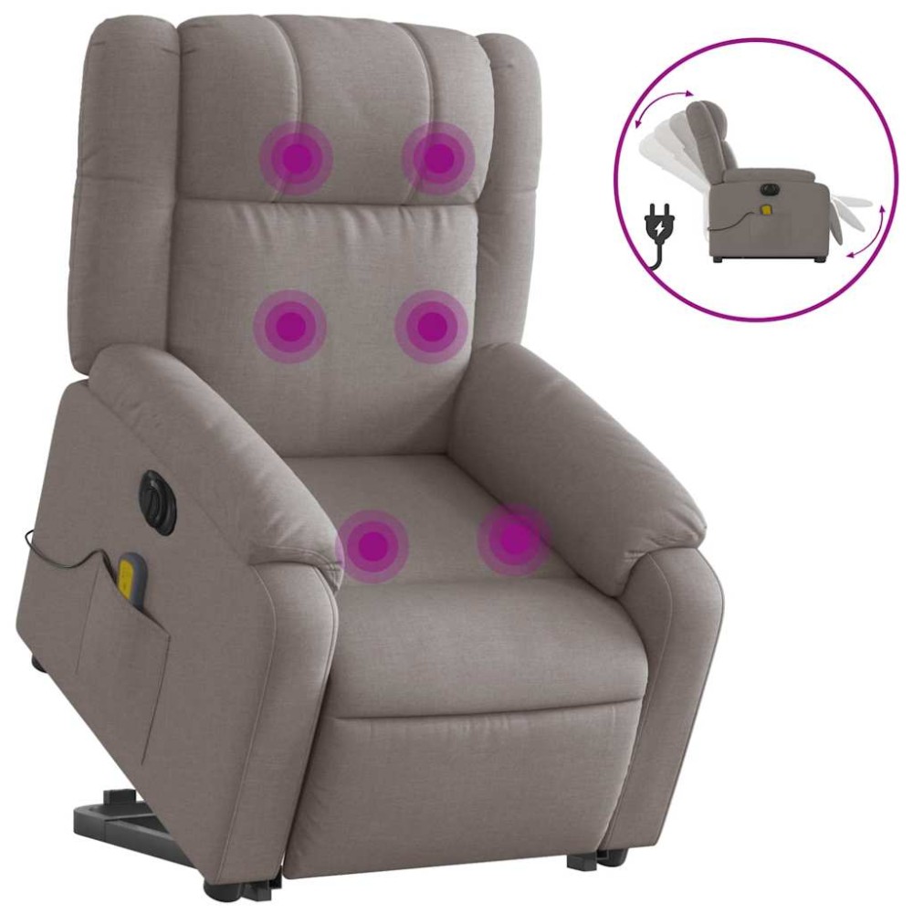 vidaXL Fotoliu electric masaj rabatabil cu ridicare, gri taupe, textil