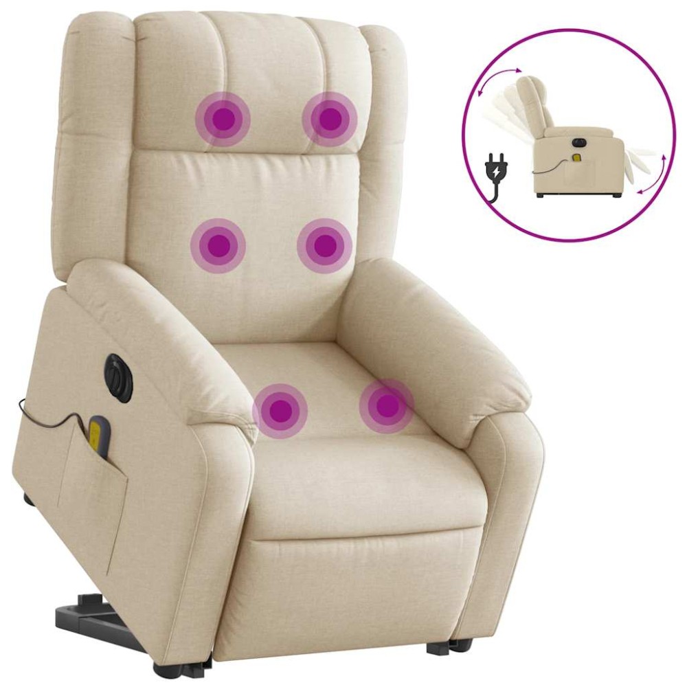 vidaXL Fotoliu electric de masaj rabatabil cu ridicare, crem, textil