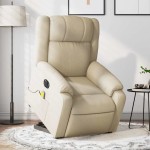 vidaXL Fotoliu electric de masaj rabatabil cu ridicare, crem, textil vidaXL Fotoliu electric de masaj rabatabil cu ridicare, crem, textil