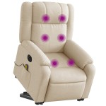 vidaXL Fotoliu electric de masaj rabatabil cu ridicare, crem, textil vidaXL Fotoliu electric de masaj rabatabil cu ridicare, crem, textil