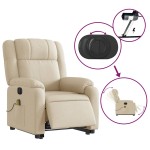vidaXL Fotoliu electric de masaj rabatabil cu ridicare, crem, textil vidaXL Fotoliu electric de masaj rabatabil cu ridicare, crem, textil