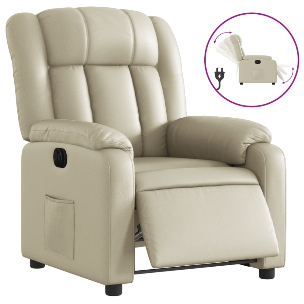 vidaXL Fotoliu rabatabil electric, crem, piele ecologică