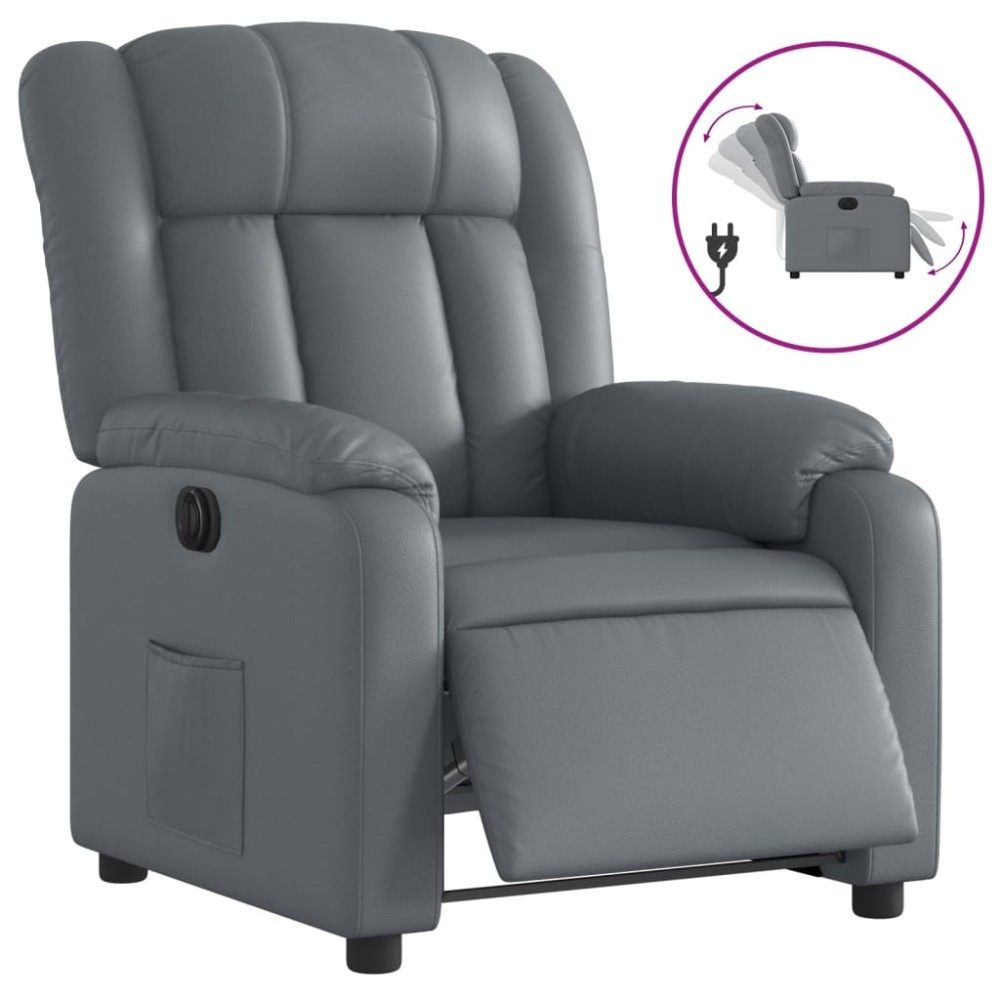 vidaXL Fotoliu rabatabil electric, gri, piele ecologică