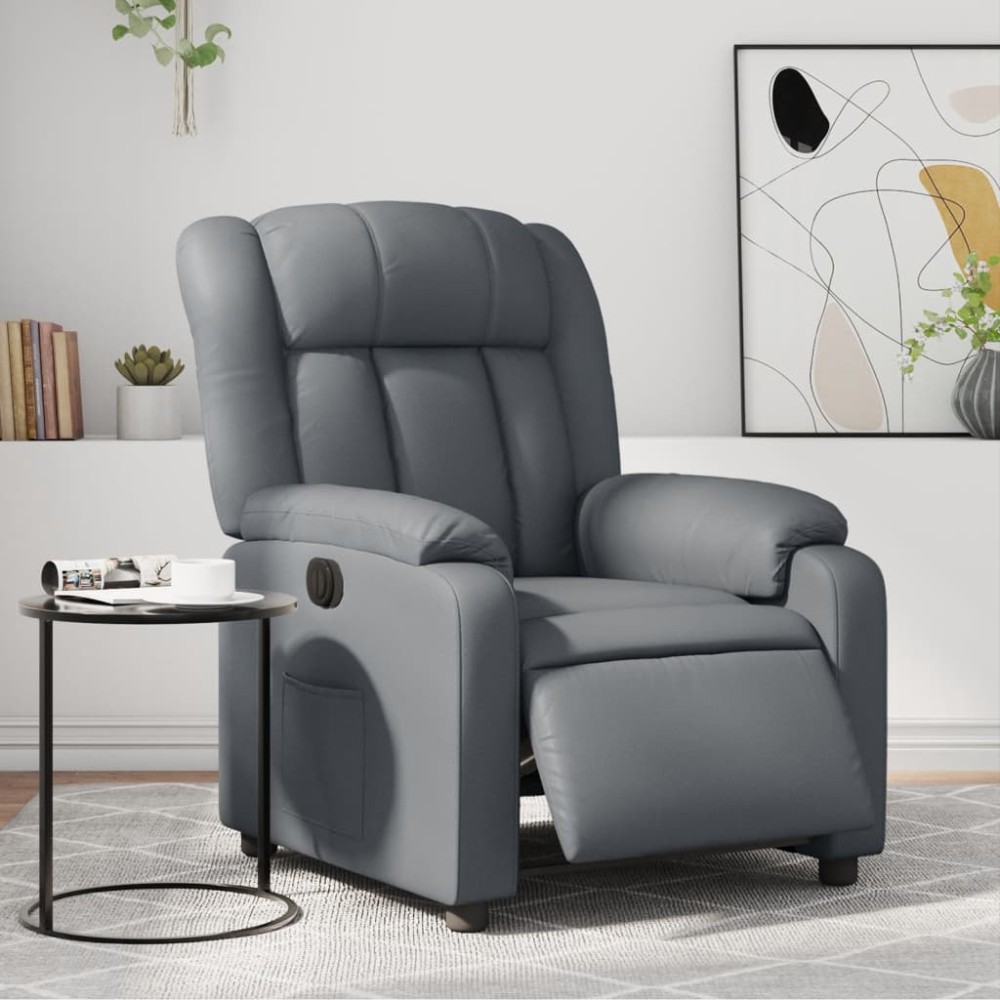 vidaXL Fotoliu rabatabil electric, gri, piele ecologică