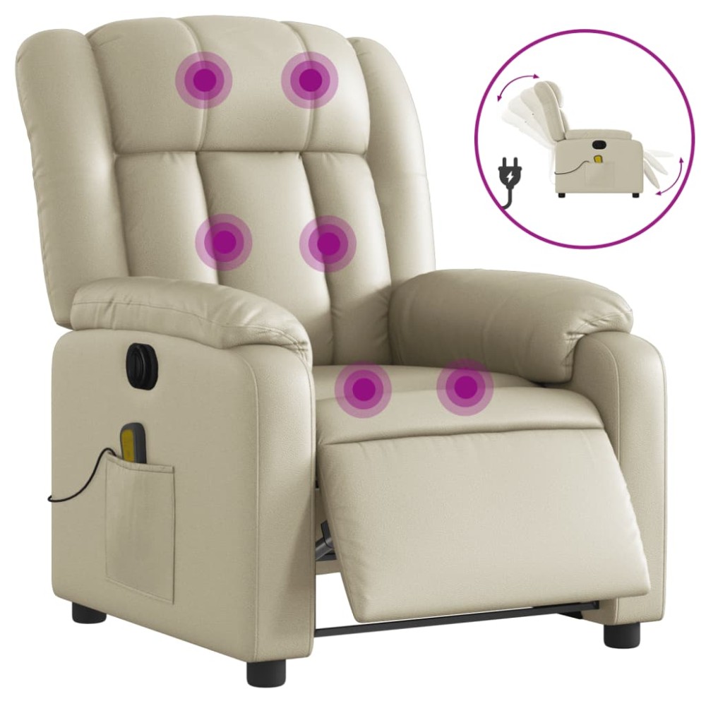 vidaXL Fotoliu electric de masaj rabatabil, crem, piele ecologică