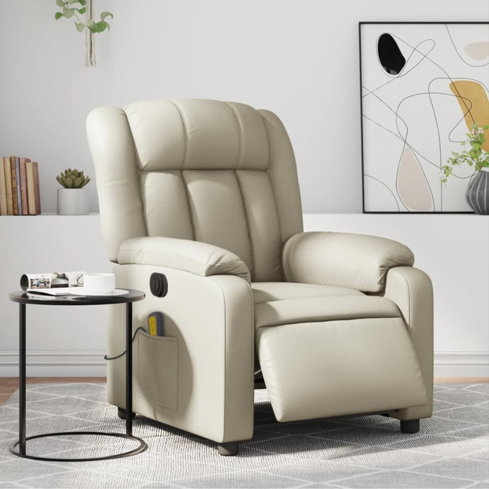 vidaXL Fotoliu electric de masaj rabatabil, crem, piele ecologică