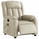 vidaXL Fotoliu electric de masaj rabatabil, crem, piele ecologică