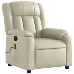 vidaXL Fotoliu electric de masaj rabatabil, crem, piele ecologică