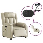 vidaXL Fotoliu electric de masaj rabatabil, crem, piele ecologică