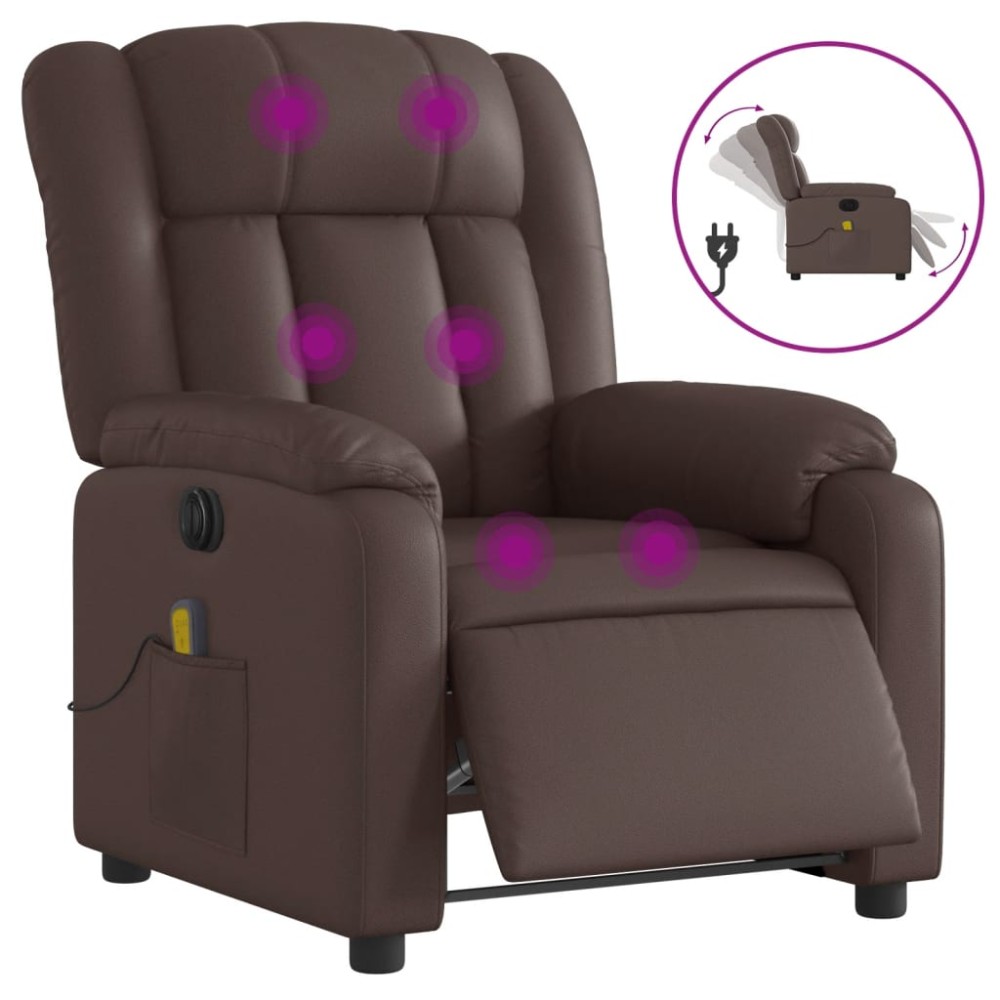 vidaXL Fotoliu electric de masaj rabatabil, maro, piele ecologică