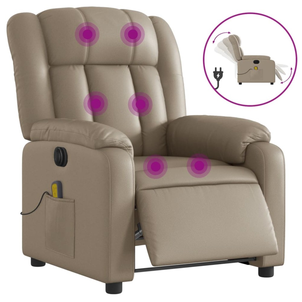 vidaXL Fotoliu electric masaj rabatabil, cappuccino, piele ecologică