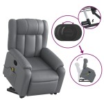 vidaXL Fotoliu rabatabil cu ridicare, gri, piele ecologică vidaXL Fotoliu rabatabil cu ridicare, gri, piele ecologică