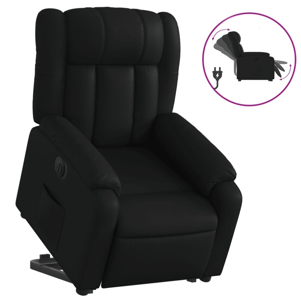 vidaXL Fotoliu rabatabil electric cu ridicare, negru, piele ecologică