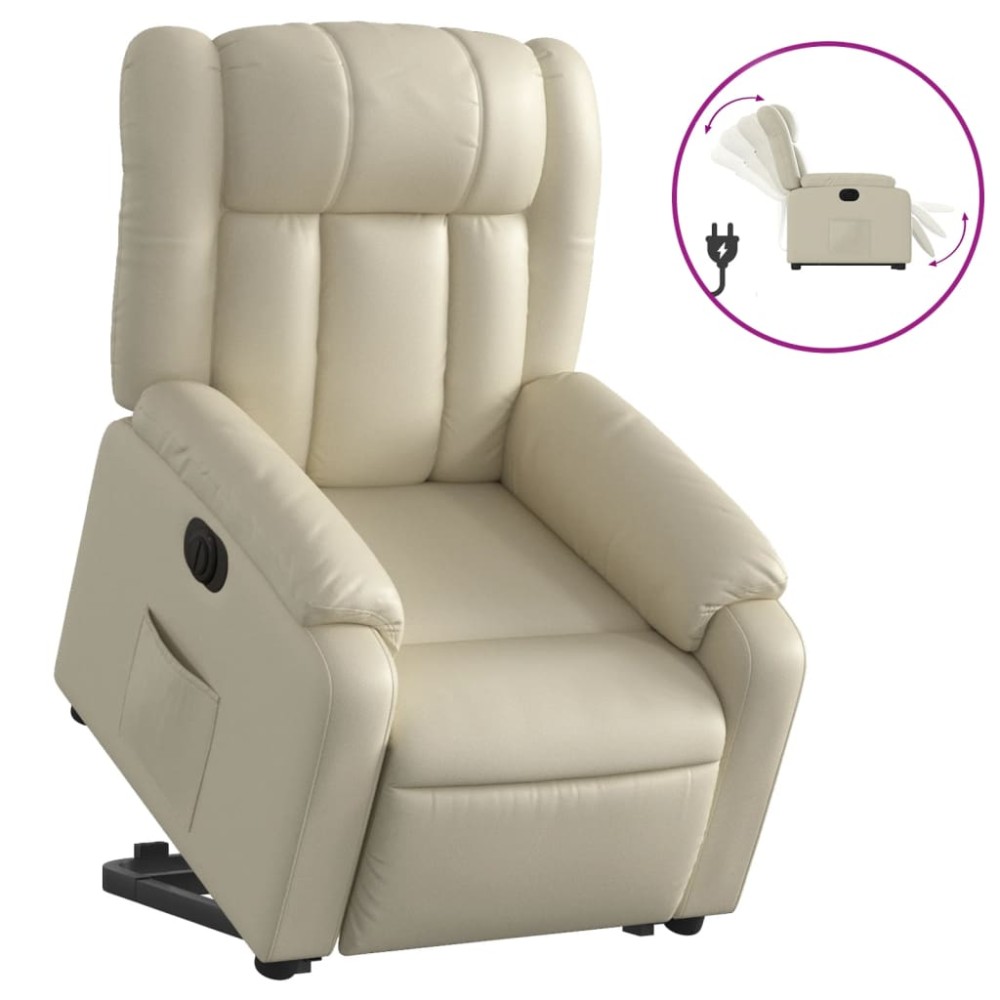 vidaXL Fotoliu rabatabil electric cu ridicare, crem, piele ecologică