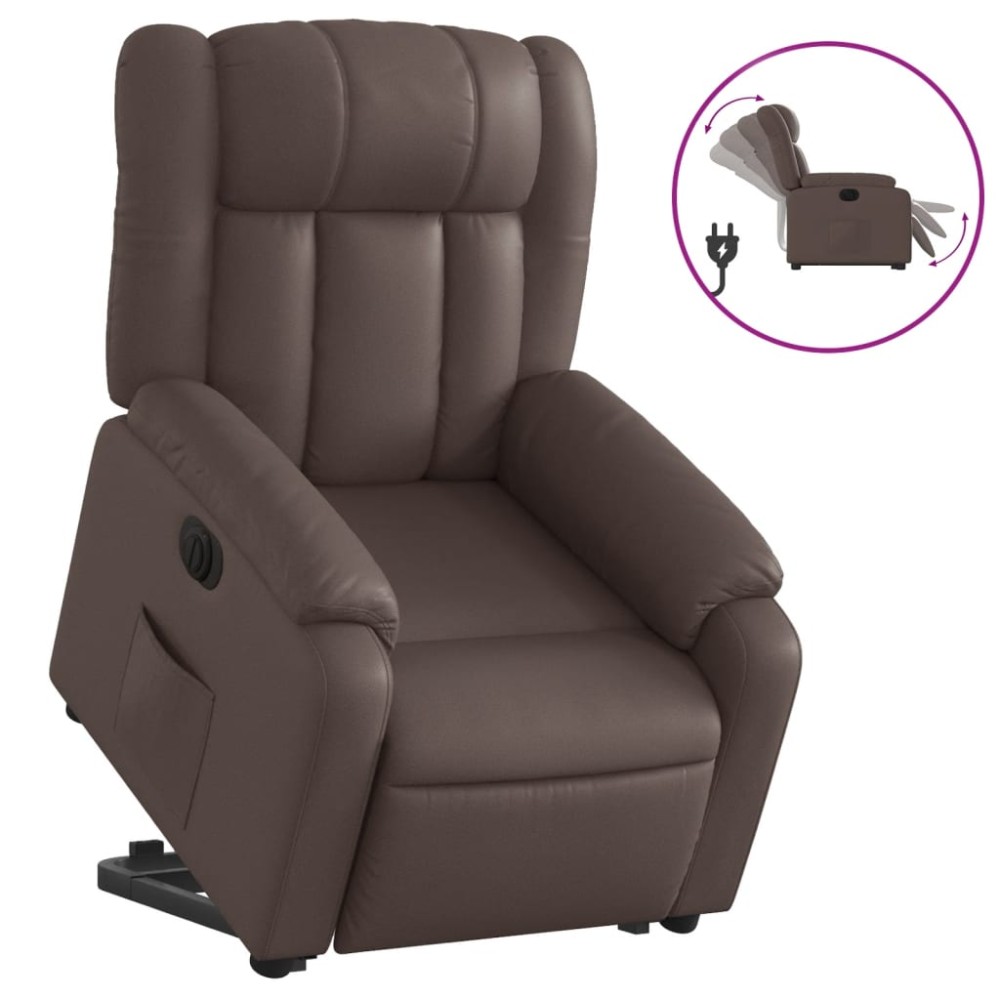 vidaXL Fotoliu rabatabil electric cu ridicare, maro, piele ecologică