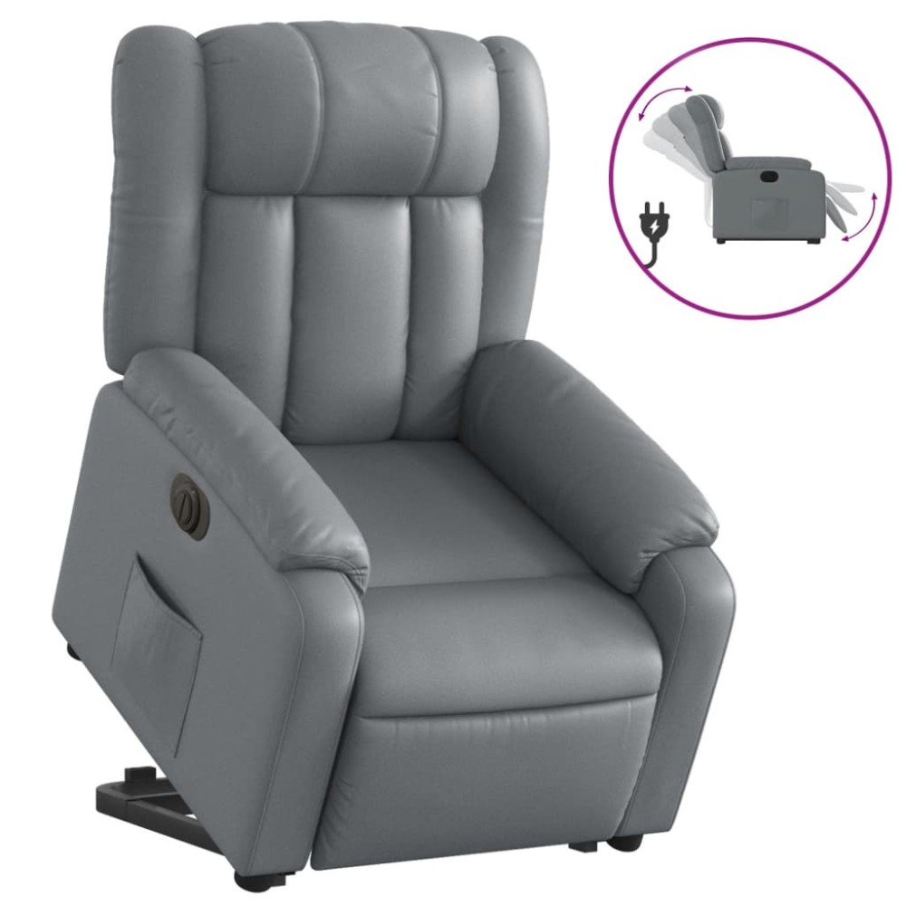 vidaXL Fotoliu rabatabil electric cu ridicare, gri, piele ecologică